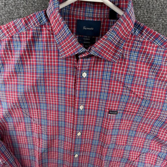 Faconnable Blue Red Cotton 2XL Plaid Mens Long Sleeve Pocket Button Up Shirt - Picture 1 of 15